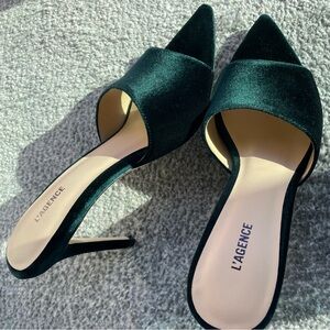 L'AGENCE Dark Green Velvet Heels (Brand New)
